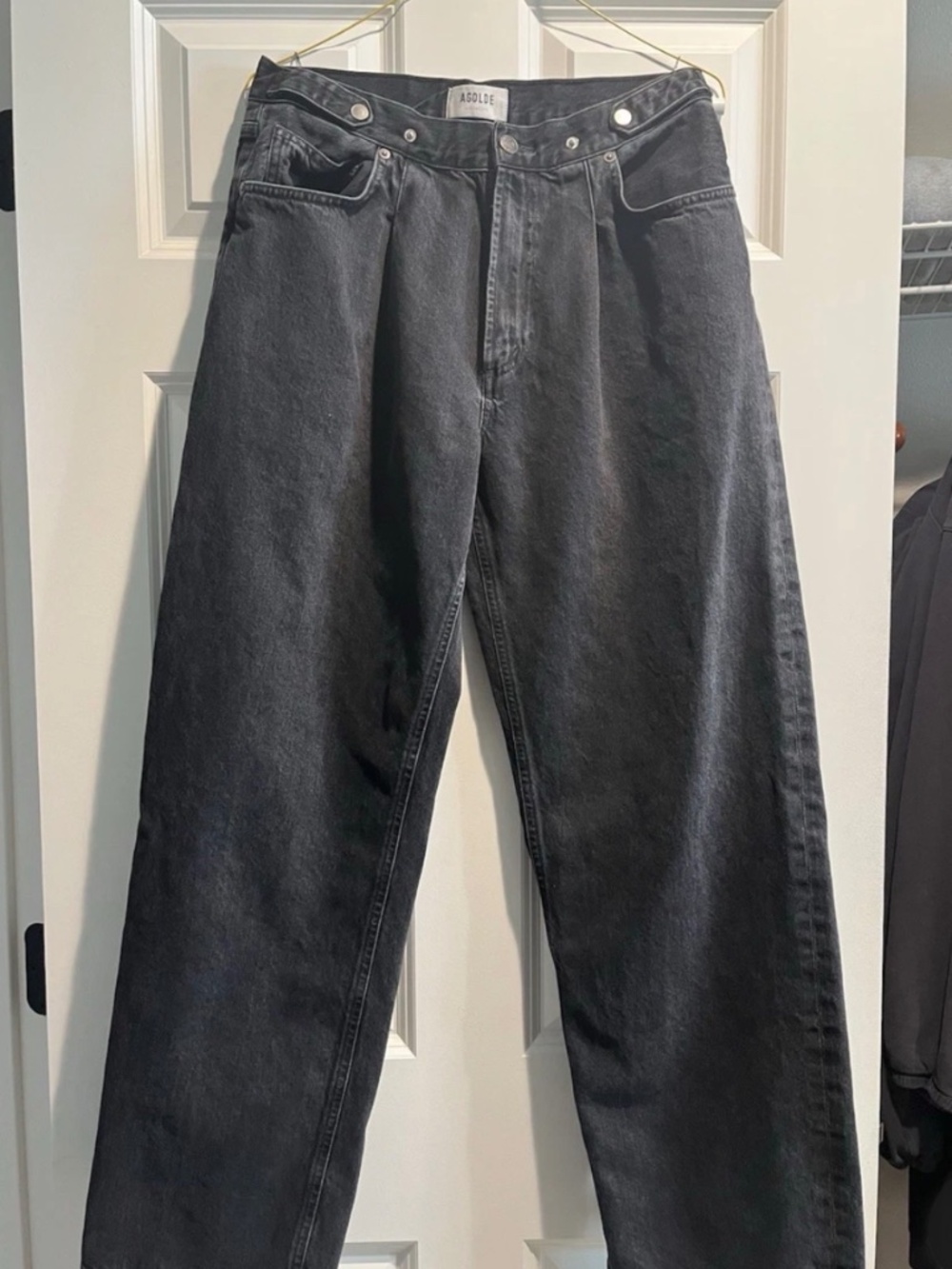 Womens' Agolde Black Pleated Adjustable Snap Waist Jeans Size 28